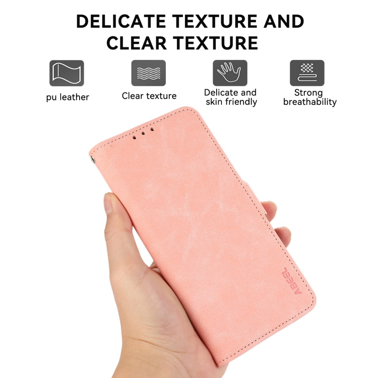 For iPhone 16 Plus ABEEL Frosted Magnetic RFID Leather Phone Case(Pink) - iPhone 16 Plus Cases by buy2fix | Online Shopping UK | buy2fix