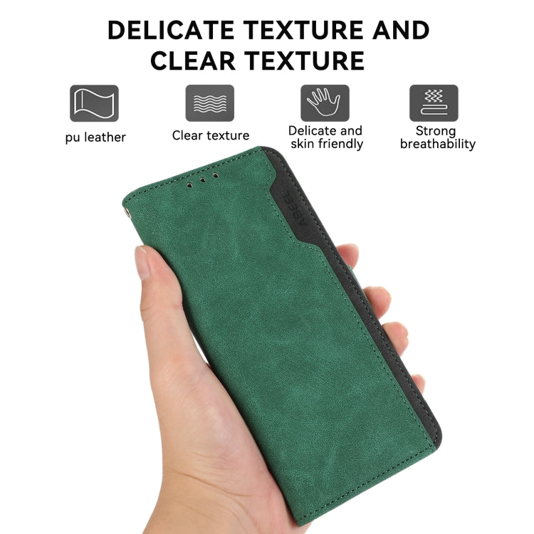 For iPhone 16 ABEEL Color Block Magnetic RFID Leather Phone Case(Green-Black) - iPhone 16 Cases by buy2fix | Online Shopping UK | buy2fix