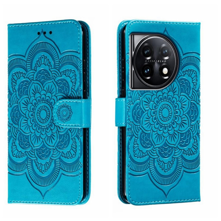 For OnePlus 11 Sun Mandala Embossing Pattern Phone Leather Case(Blue) - OnePlus Cases by buy2fix | Online Shopping UK | buy2fix