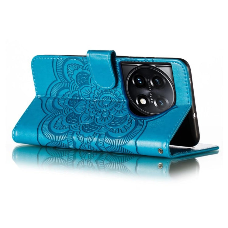 For OnePlus 11 Sun Mandala Embossing Pattern Phone Leather Case(Blue) - OnePlus Cases by buy2fix | Online Shopping UK | buy2fix