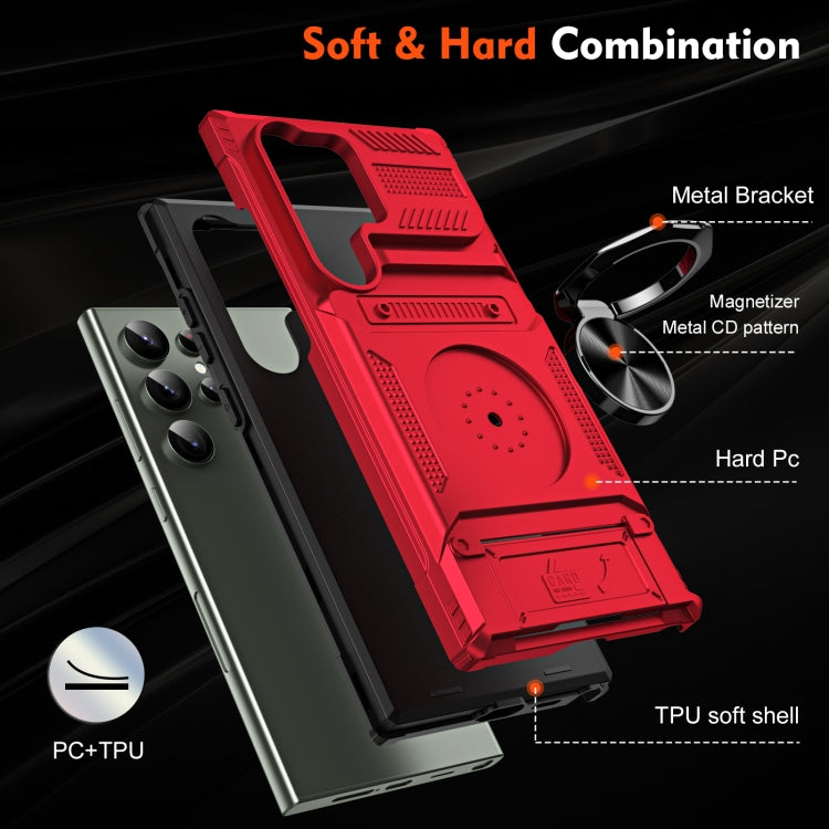For Samsung Galaxy S24 Ultra 5G TPU+PC Shockproof Card Phone Case with Metal Ring Holder(Red) - Galaxy S24 Ultra 5G Cases by buy2fix | Online Shopping UK | buy2fix