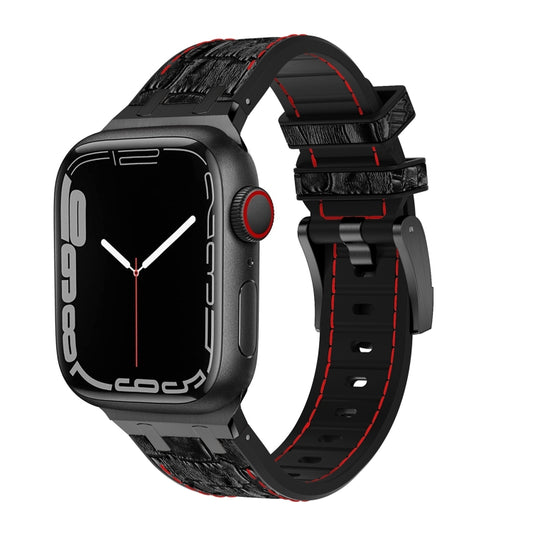 For Apple Watch Series 9 41mm Crocodile Texture Liquid Silicone Watch Band(Black Red Black) - Watch Bands by buy2fix | Online Shopping UK | buy2fix