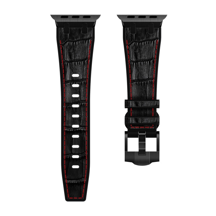 For Apple Watch SE 40mm Crocodile Texture Liquid Silicone Watch Band(Black Red Black) - Watch Bands by buy2fix | Online Shopping UK | buy2fix