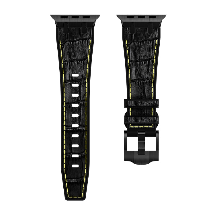 For Apple Watch SE 44mm Crocodile Texture Liquid Silicone Watch Band(Black Yellow Black) - Watch Bands by buy2fix | Online Shopping UK | buy2fix