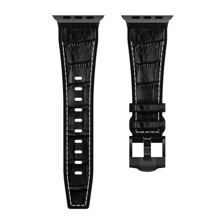 For Apple Watch Series 6 40mm Crocodile Texture Liquid Silicone Watch Band(Black White Black) - Watch Bands by buy2fix | Online Shopping UK | buy2fix