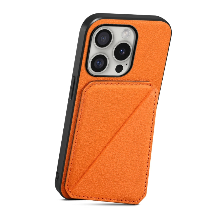 For iPhone 16 Pro Max D04 Calf Texture Dual Card Slot Holder Phone Case(Orange) - iPhone 16 Pro Max Cases by buy2fix | Online Shopping UK | buy2fix