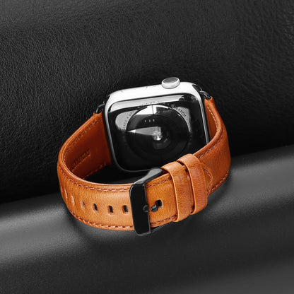 For Apple Watch SE 2023 44mm DUX DUCIS Business Genuine Leather Watch Strap(Khaki) - Watch Bands by DUX DUCIS | Online Shopping UK | buy2fix