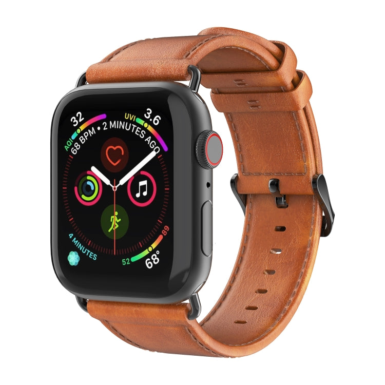 For Apple Watch Series 9 41mm DUX DUCIS Business Genuine Leather Watch Strap(Khaki) - Watch Bands by DUX DUCIS | Online Shopping UK | buy2fix