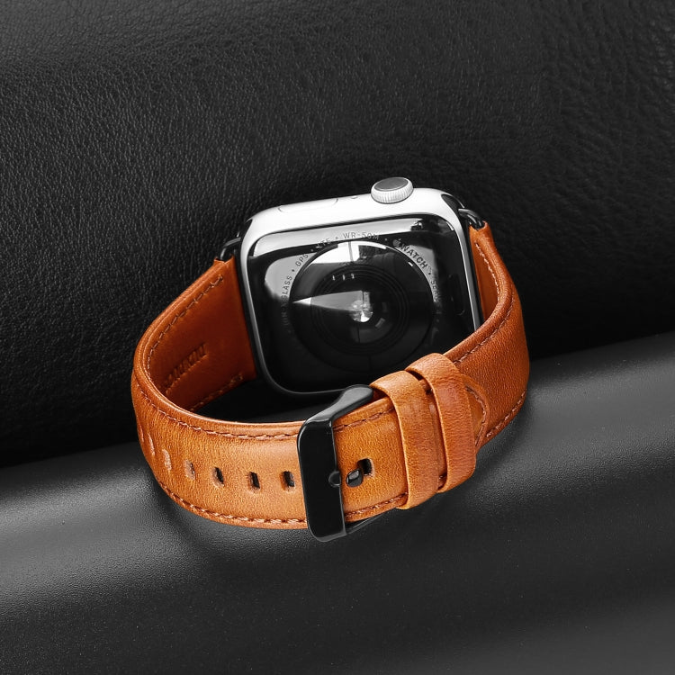 For Apple Watch Ultra 49mm DUX DUCIS Business Genuine Leather Watch Strap(Khaki) - Watch Bands by DUX DUCIS | Online Shopping UK | buy2fix