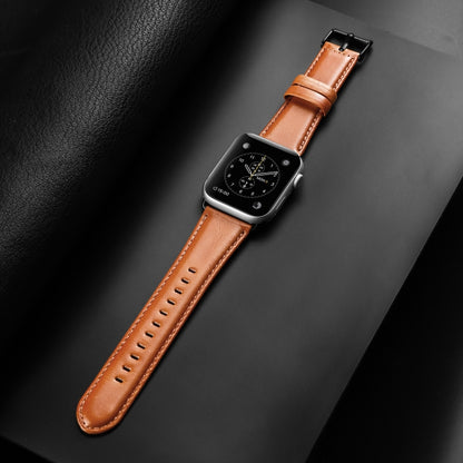 For Apple Watch Series 8 45mm DUX DUCIS Business Genuine Leather Watch Strap(Khaki) - Watch Bands by DUX DUCIS | Online Shopping UK | buy2fix