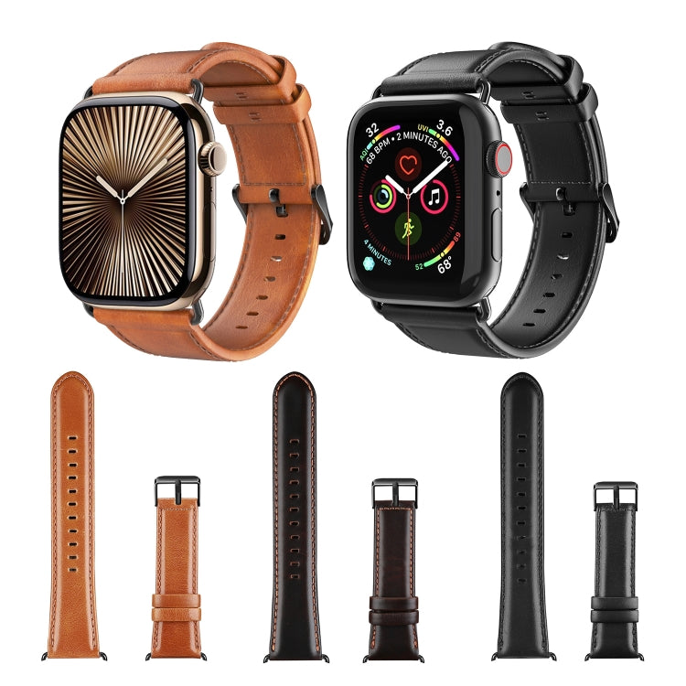 For Apple Watch Series 9 45mm DUX DUCIS Business Genuine Leather Watch Strap(Black) - Watch Bands by DUX DUCIS | Online Shopping UK | buy2fix