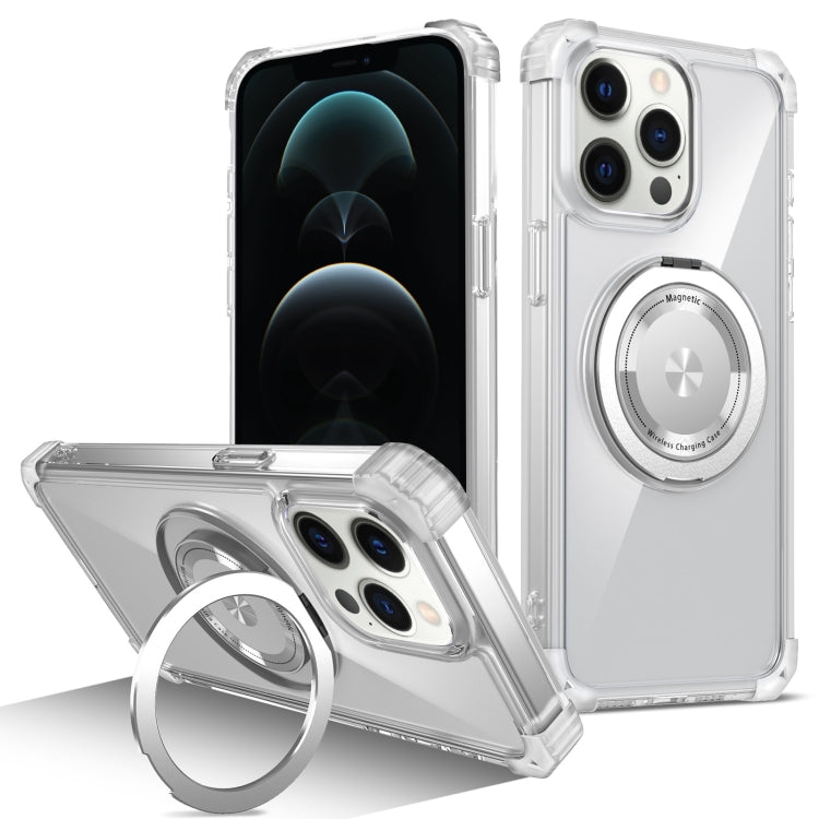 For iPhone 12 Pro Max Gold Shield CD Pattern MagSafe Magnetic Phone Case with Rotating Stand(Transparent) - iPhone 12 Pro Max Cases by buy2fix | Online Shopping UK | buy2fix