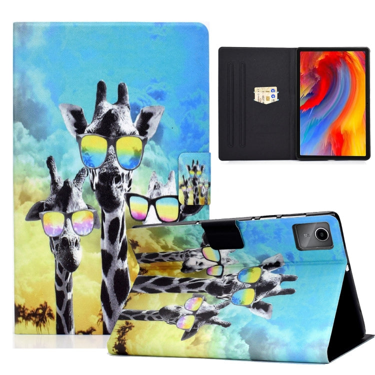 For Lenovo Tab M11 / Xiaoxin Pad 11 2024 Electric Pressed Colored Drawing Smart Leather Tablet Case(Glasses Giraffe) - Lenovo by buy2fix | Online Shopping UK | buy2fix