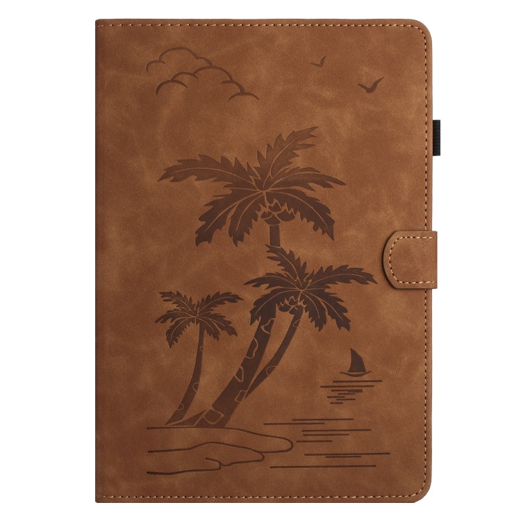 For Samsung Galaxy Tab S9 FE X510/X516B Coconut Tree Embossed Smart Leather Tablet Case(Brown) - Galaxy Tab S9 FE by buy2fix | Online Shopping UK | buy2fix