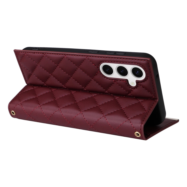 For Samsung Galaxy S24 5G Crossbody Rhombic Sucker Leather Phone Case(Claret) - Galaxy S24 5G Cases by buy2fix | Online Shopping UK | buy2fix