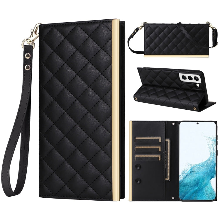 For Samsung Galaxy S21+ 5G Crossbody Rhombic Sucker Leather Phone Case(Black) - Galaxy S21+ 5G Cases by buy2fix | Online Shopping UK | buy2fix