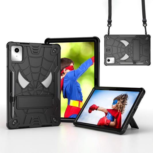 For Lenovo Tab M11/ Xiaoxin Pad 11 2024 Fold-Holder Spider Silicone Hybrid PC Tablet Case(Black) - Lenovo by buy2fix | Online Shopping UK | buy2fix