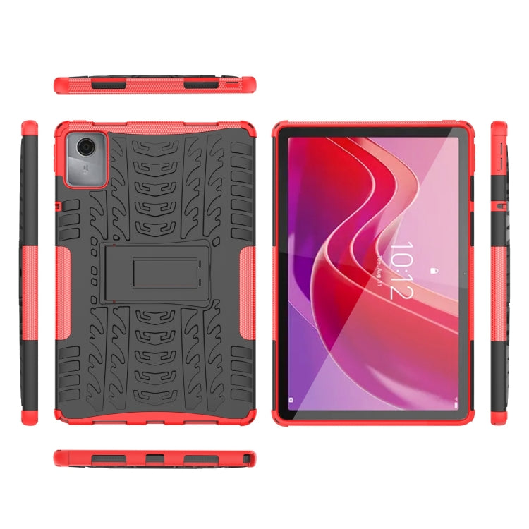 For Lenovo Tab M11/ Xiaoxin Pad 11 2024 Tire Texture TPU Hybrid PC Tablet Case with Holder(Red) - Lenovo by buy2fix | Online Shopping UK | buy2fix