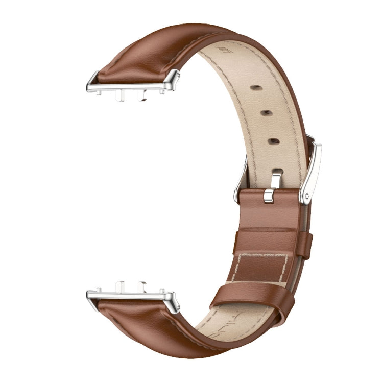 For Samsung Galaxy Fit 3 Mijobs Dual-sided Genuine Leather Watch Band(Brown Silver) - Watch Bands by MIJOBS | Online Shopping UK | buy2fix