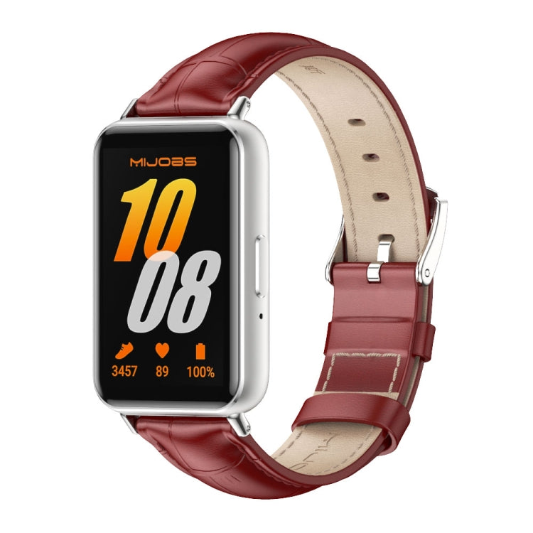 For Samsung Galaxy Fit 3 Mijobs Dual-sided Genuine Leather Watch Band(Bamboo Red Silver) - Watch Bands by MIJOBS | Online Shopping UK | buy2fix