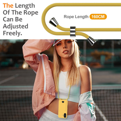 For iPhone 16 Integrated Card Bag Solid Color Liquid Silicone Phone Case with Lanyard(Yellow) - iPhone 16 Cases by buy2fix | Online Shopping UK | buy2fix