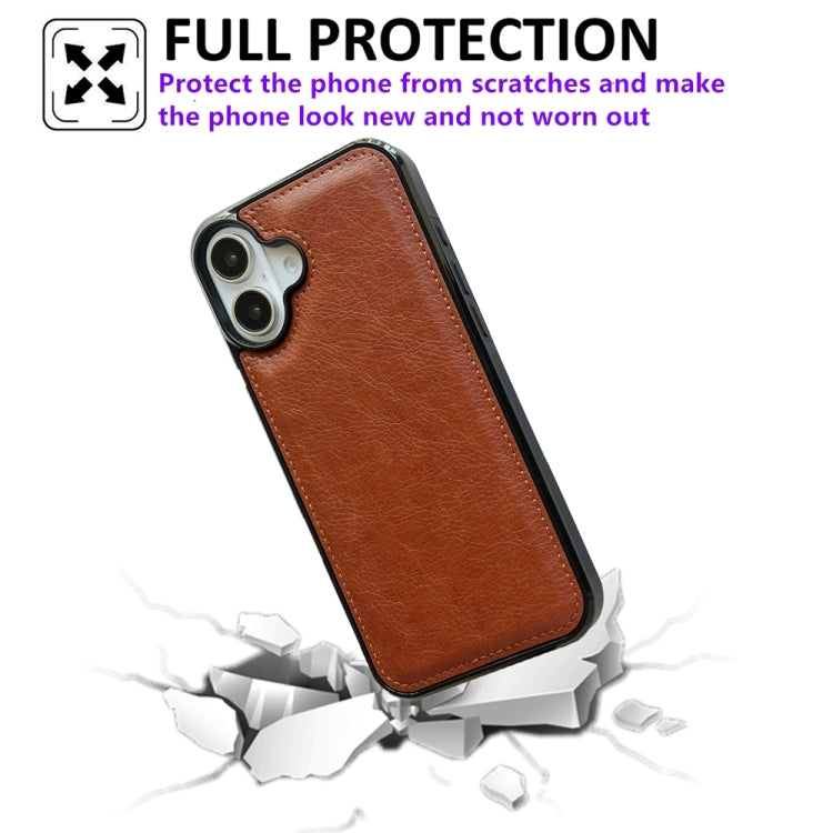 For iPhone 16 Plus Cowhide Texture Back Cover Phone Case(Brown) - iPhone 16 Plus Cases by buy2fix | Online Shopping UK | buy2fix