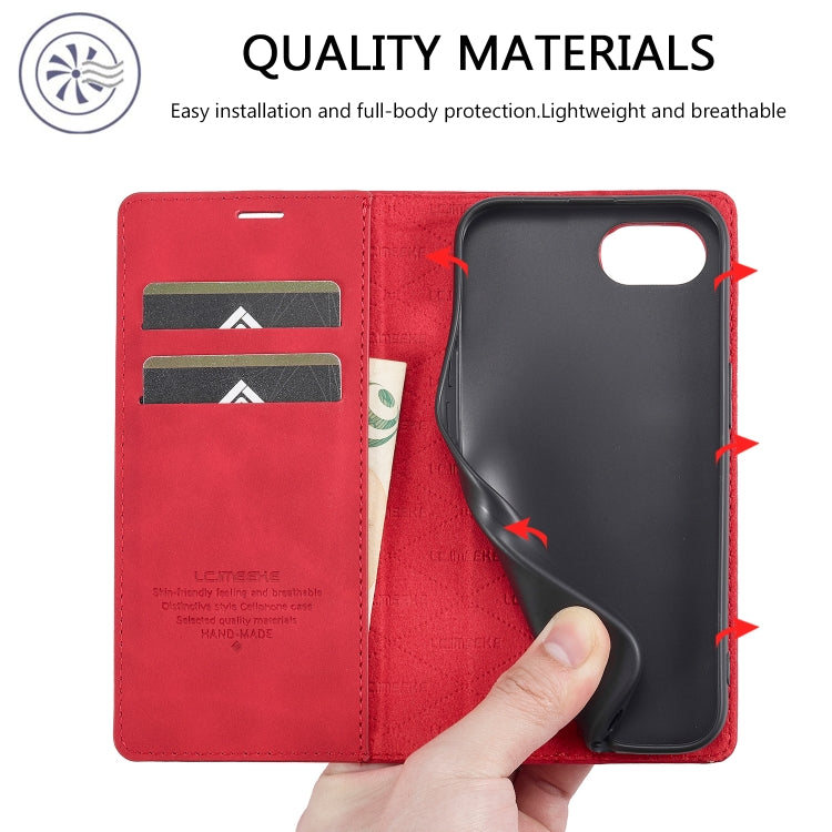 For iPhone 16e LC.IMEEKE Strong Magnetism Microfiber Leather Phone Case(Red) - iPhone 16e Cases by LC.IMEEKE | Online Shopping UK | buy2fix