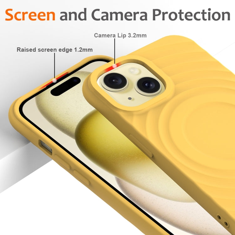 For iPhone 13 Wave Texture MagSafe Magnetic Liquid Silicone Phone Case(Yellow) - iPhone 13 Cases by buy2fix | Online Shopping UK | buy2fix