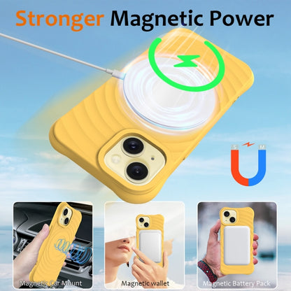 For iPhone 13 Wave Texture MagSafe Magnetic Liquid Silicone Phone Case(Yellow) - iPhone 13 Cases by buy2fix | Online Shopping UK | buy2fix