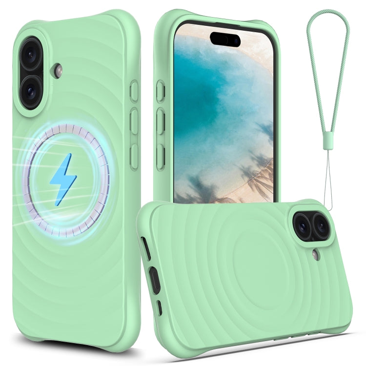 For iPhone 16 Wave Texture MagSafe Magnetic Liquid Silicone Phone Case(Green) - iPhone 16 Cases by buy2fix | Online Shopping UK | buy2fix