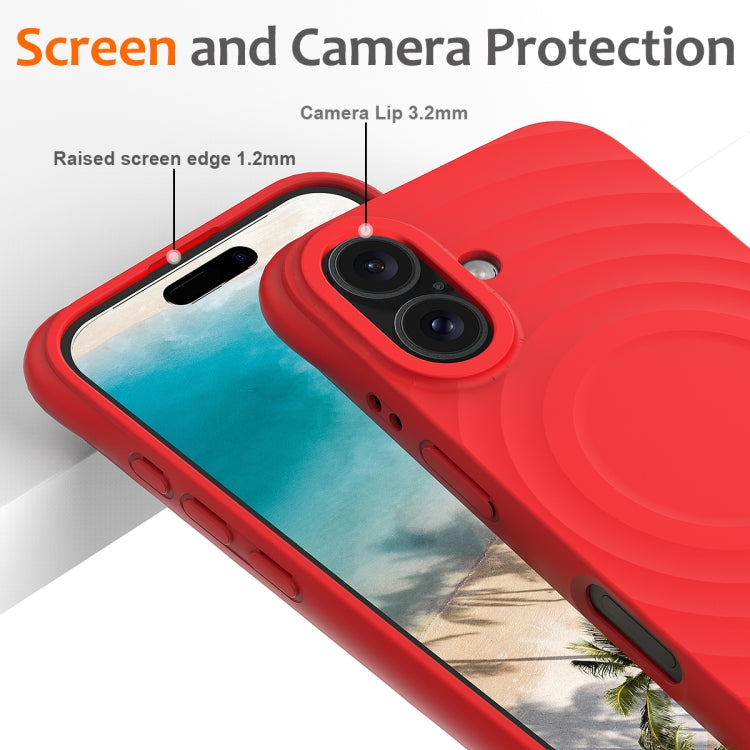 For iPhone 16 Wave Texture MagSafe Magnetic Liquid Silicone Phone Case(Red) - iPhone 16 Cases by buy2fix | Online Shopping UK | buy2fix