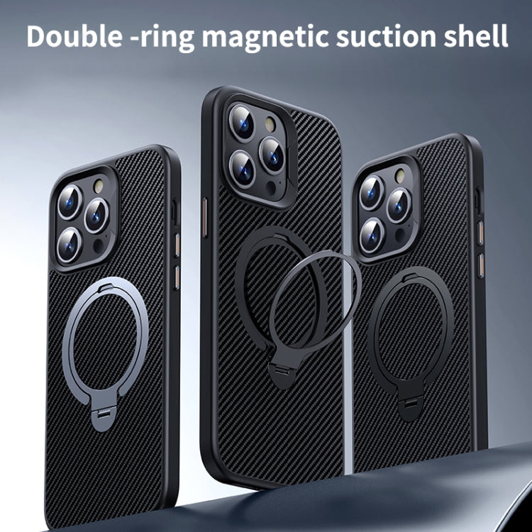 For iPhone 12 Pro Max Double Ring MagSafe Holder Carbon Fibre Phone Case(Silver) - iPhone 12 Pro Max Cases by buy2fix | Online Shopping UK | buy2fix