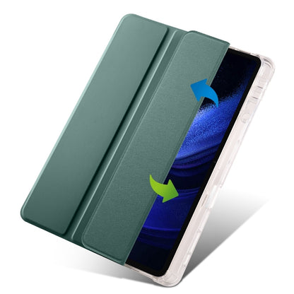 For iPad Pro 11 2024 3-fold Clear TPU Smart Leather Tablet Case with Pen Slot(Dark Green) - iPad Pro 11 2024 Cases by buy2fix | Online Shopping UK | buy2fix