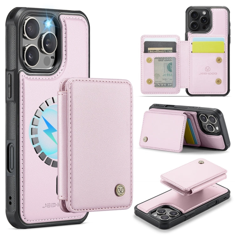 For iPhone 16 Pro Max JEEHOOD J05 Business Magnetic Style RFID Leather Phone Case(Pink) - iPhone 16 Pro Max Cases by JEEHOOD | Online Shopping UK | buy2fix