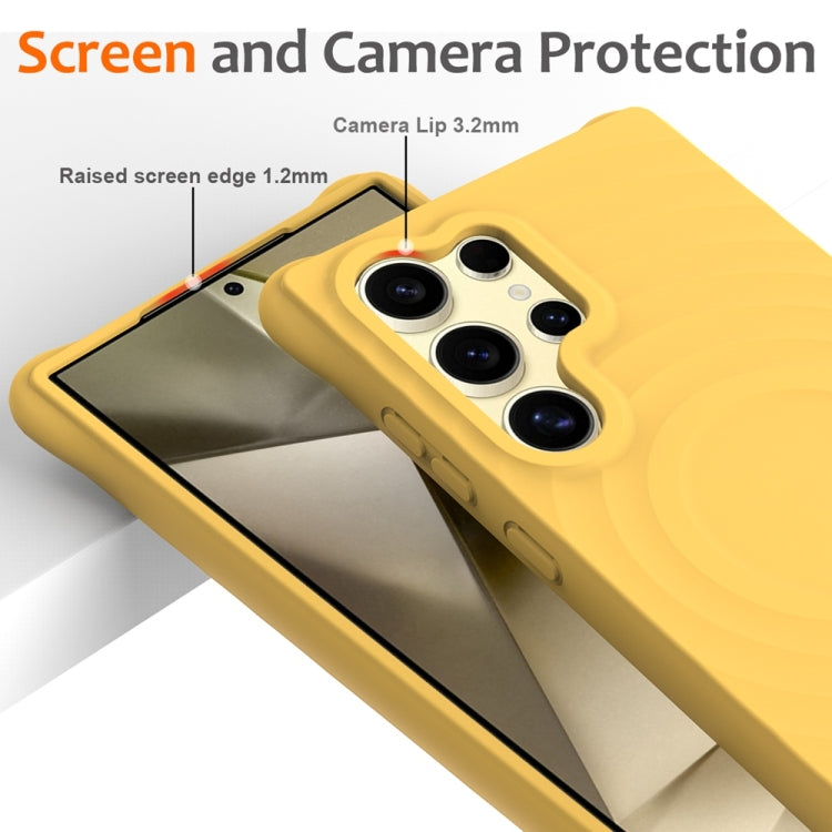 For Samsung Galaxy S25 Ultra 5G Wave Texture MagSafe Magnetic Liquid Silicone Phone Case(Yellow) - Galaxy S25 Ultra 5G Cases by buy2fix | Online Shopping UK | buy2fix