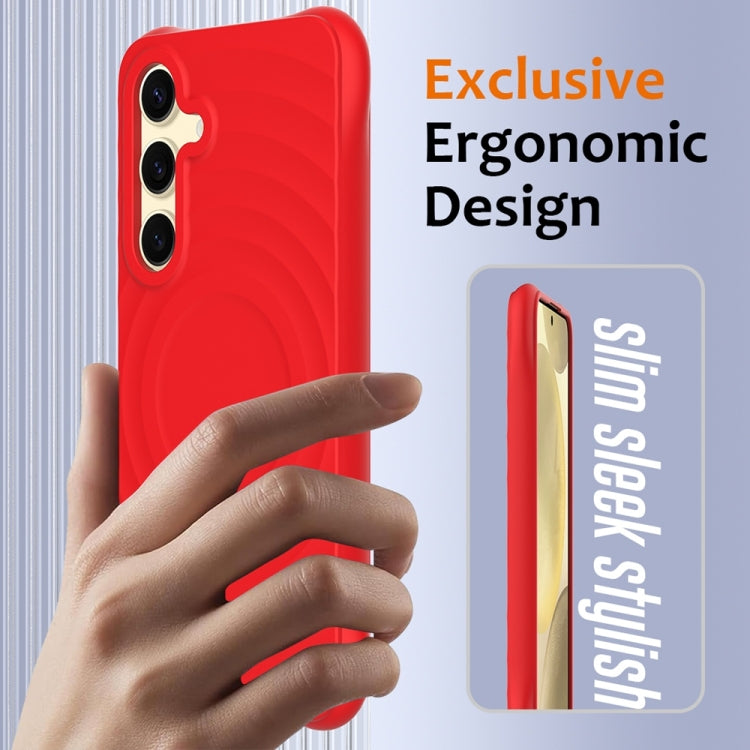 For Samsung Galaxy S25+ 5G Wave Texture MagSafe Magnetic Liquid Silicone Phone Case(Red) - Galaxy S25+ 5G Cases by buy2fix | Online Shopping UK | buy2fix