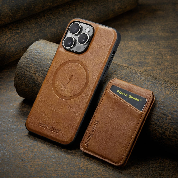 For iPhone 16 Pro Max Fierre Shann Oil Wax Cow Leather Magnetic Card Holder Phone Case(Brown) - iPhone 16 Pro Max Cases by FIERRE SHANN | Online Shopping UK | buy2fix