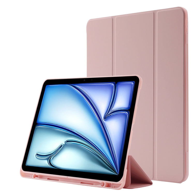 For iPad Air 11 2024 Skin Feel Tri-fold Leather Tablet Case with Pen Slot(Pink) - iPad Air 11 2024 Cases by buy2fix | Online Shopping UK | buy2fix