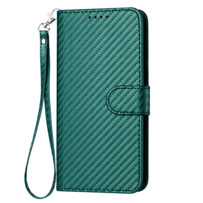 For iPhone 16 Pro YX0070 Carbon Fiber Buckle Leather Phone Case with Lanyard(Dark Green) - iPhone 16 Pro Cases by buy2fix | Online Shopping UK | buy2fix