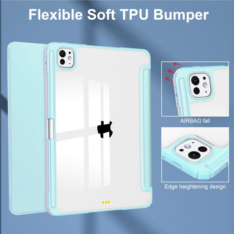 For iPad Pro 13 2024 Pure Color 3-fold Clear TPU Smart Leather Tablet Case(Sky Blue) - iPad Pro 13 2024 Cases by buy2fix | Online Shopping UK | buy2fix