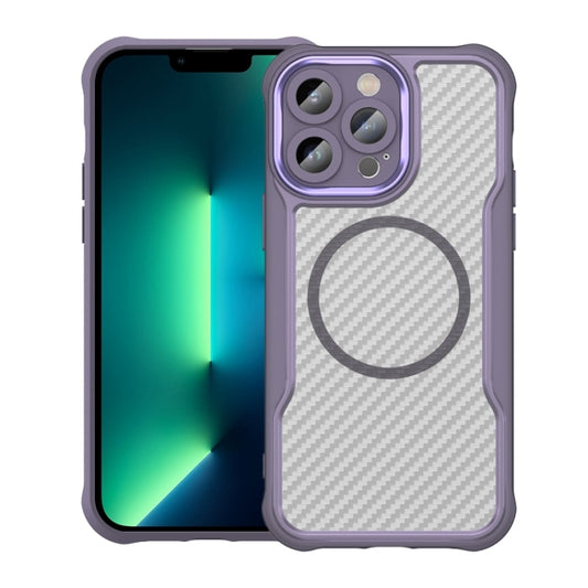 For iPhone 13 Pro Max Carbon Fiber Texture MagSafe Translucent Phone Case(Purple) - iPhone 13 Pro Max Cases by buy2fix | Online Shopping UK | buy2fix