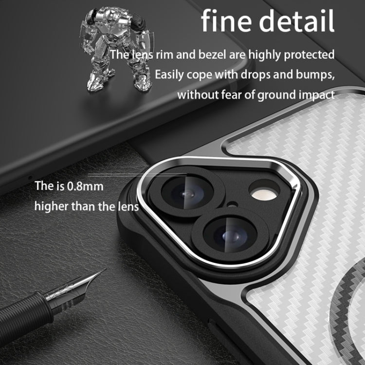 For iPhone 16 Plus Carbon Fiber Texture MagSafe Translucent Phone Case(Black) - iPhone 16 Plus Cases by buy2fix | Online Shopping UK | buy2fix