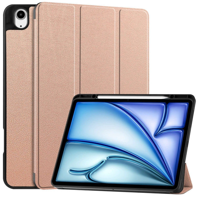 For iPad Air 13 2024 Custer TPU Pure Color 3-Fold Holder Smart Leather Tablet Case with Pen Tray(Rose Gold) - iPad Air 13 2024 Cases by buy2fix | Online Shopping UK | buy2fix