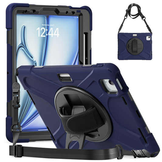 For iPad Air 11 2024 Rotatable Holder Silicone Hybrid PC Tablet Case with Shoulder Strap(Navy Blue) - iPad Air 11 2024 Cases by buy2fix | Online Shopping UK | buy2fix