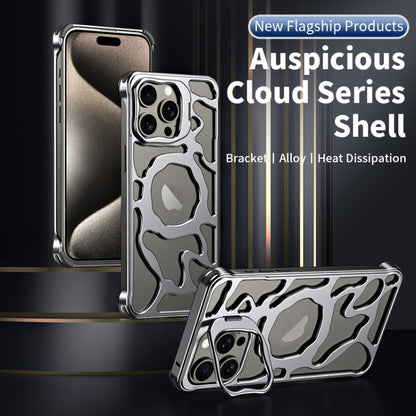 For iPhone 16 Auspicious Cloud Series MagSafe Metal Phone Case with Bracket(Silver) - iPhone 16 Cases by buy2fix | Online Shopping UK | buy2fix