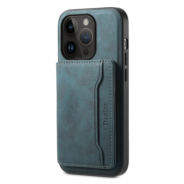 For iPhone 14 Pro Denior D13 Retro Texture Leather MagSafe Card Bag Phone Case(Blue) - iPhone 14 Pro Cases by Denior | Online Shopping UK | buy2fix