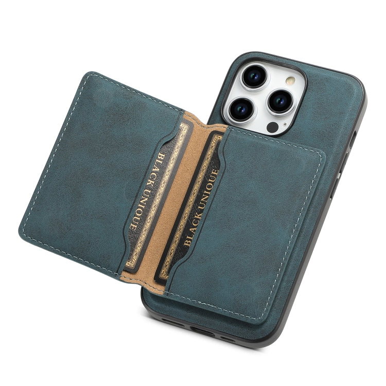 For iPhone 15 Pro Denior D13 Retro Texture Leather MagSafe Card Bag Phone Case(Blue) - iPhone 15 Pro Cases by Denior | Online Shopping UK | buy2fix