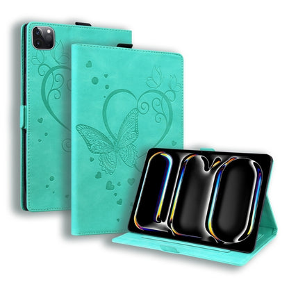 For iPad Pro 11 2024 Love Butterfly Embossed Leather Tablet Case(Mint Green) - iPad Pro 11 2024 Cases by buy2fix | Online Shopping UK | buy2fix