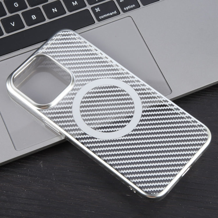 For iPhone 14 Pro 6D Plated Carbon Fiber Clear Magsafe PC Phone Case(Starlight Silver) - iPhone 14 Pro Cases by buy2fix | Online Shopping UK | buy2fix