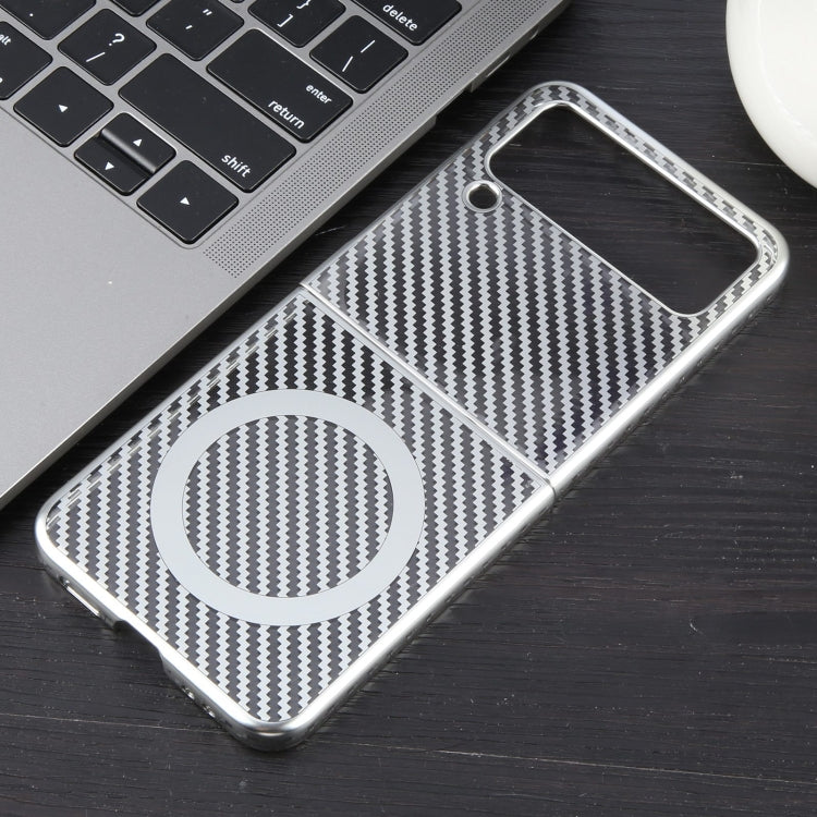 For Samsung Galaxy Z Flip4 6D Plated Carbon Fiber Clear Magsafe PC Phone Case(Starlight Silver) - Galaxy Z Flip4 5G Cases by buy2fix | Online Shopping UK | buy2fix